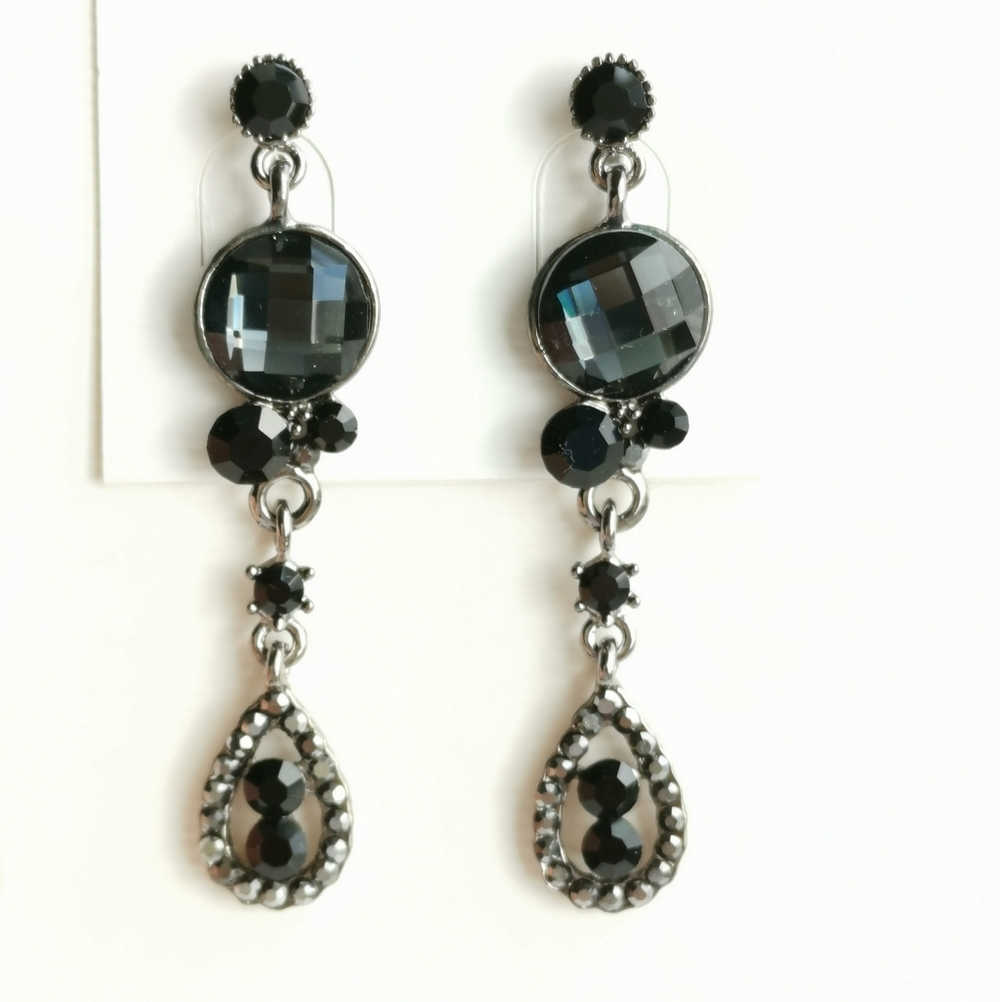 Long Black Black and Smoke Crystal chandelier earrings 🆕